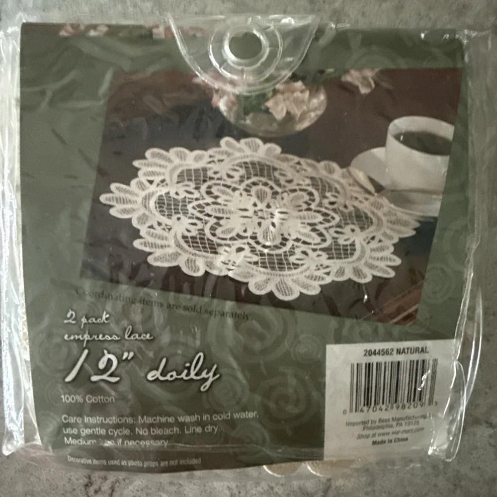 NOS Floral Empress Lace Doily Set of 2 Beige 12 Inch Round Cottagecore Grandma